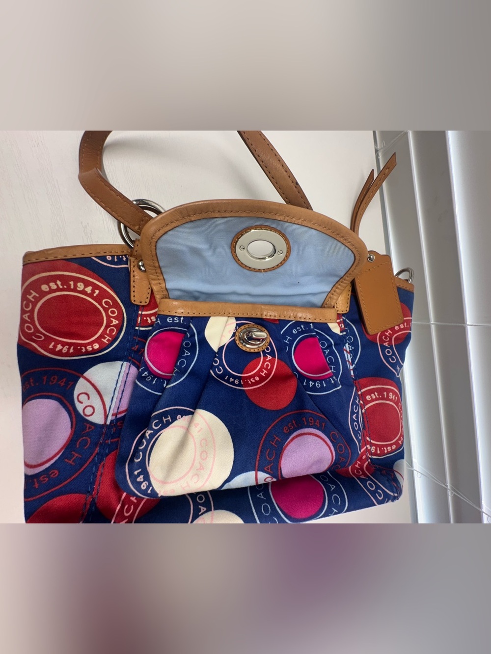 Coach Small Leah Multicolor Polka-Dot Print Bag - Picture 11 of 13
